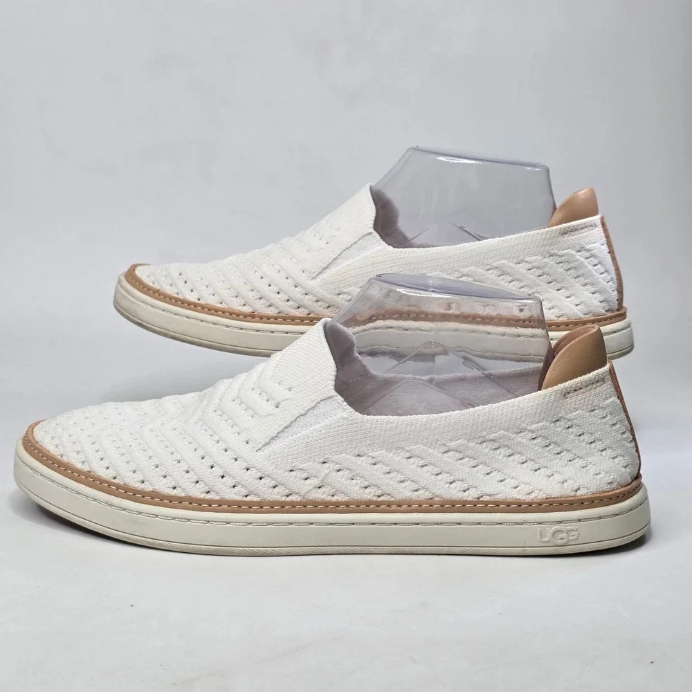 UGG Sammy Chevron Sneakers Women's 9 White Knit Slip-On Casual Breathable Shoes